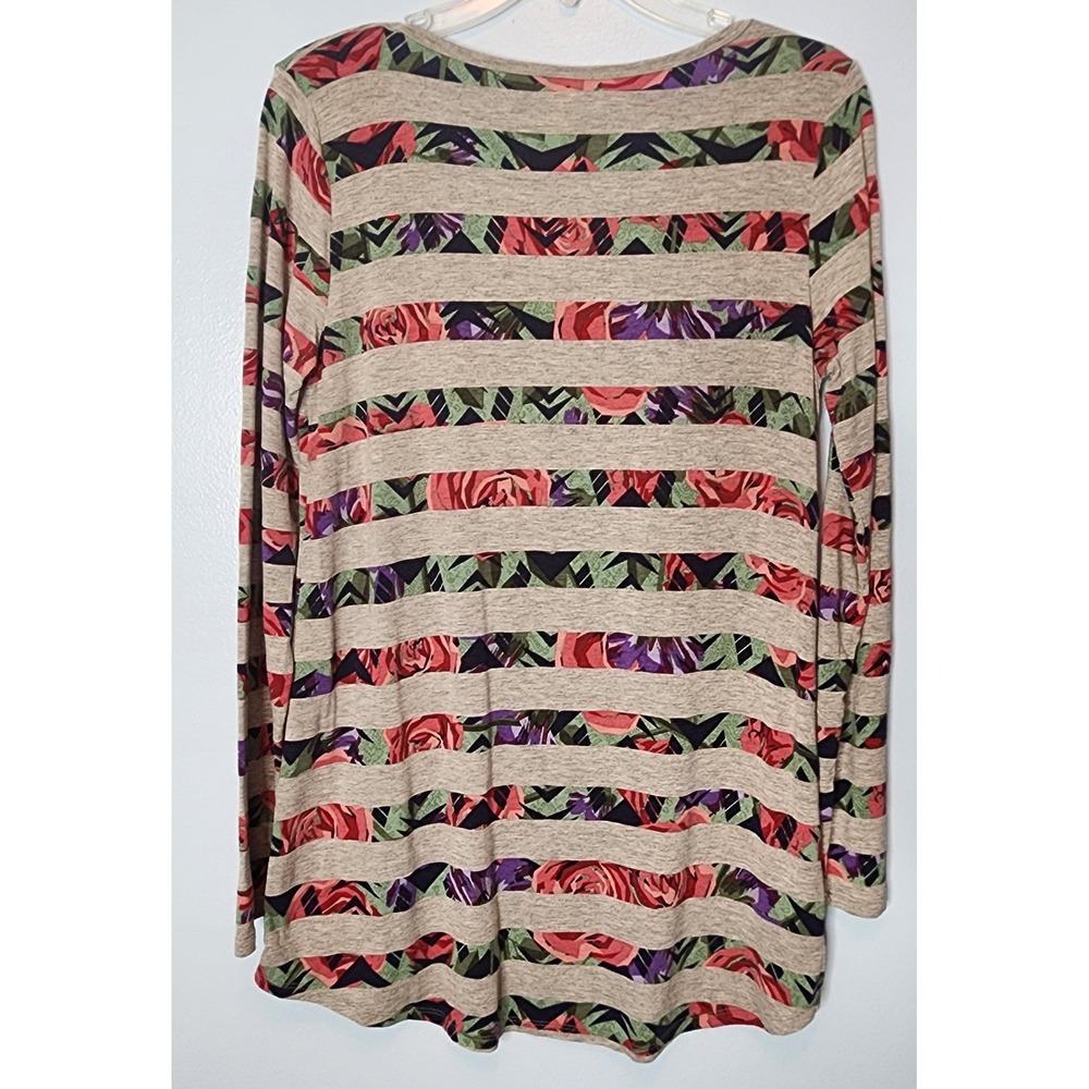 LuLaRoe‎ Gray Rose Floral Stripe Long Sleeve Scoop Neck Top Shirt Size S - Picture 3 of 8